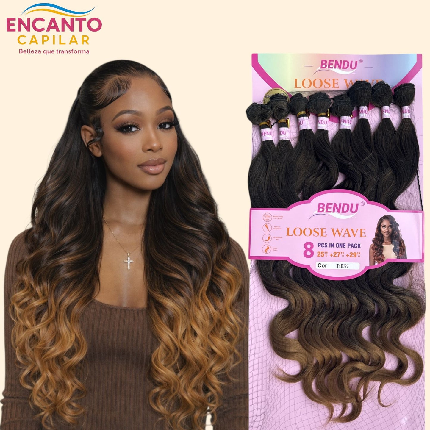 Extensiones onduladas de cabello orgánico x8 moños - Miden 70cms, se pueden planchar y lavar