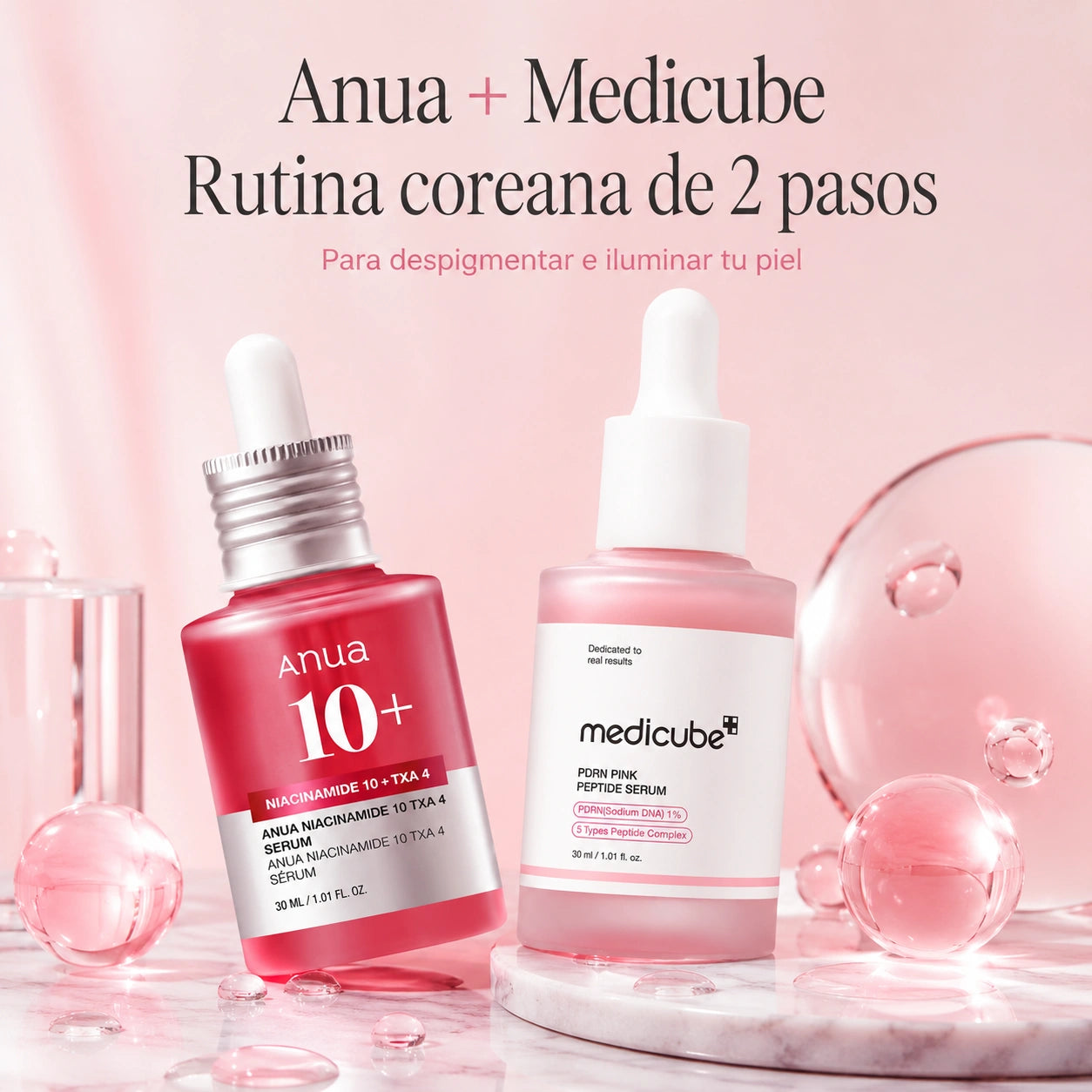 Dúo de sérums Medicube + Anua - Rutina de las coreanas para despigmentar e iluminar en dos pasos