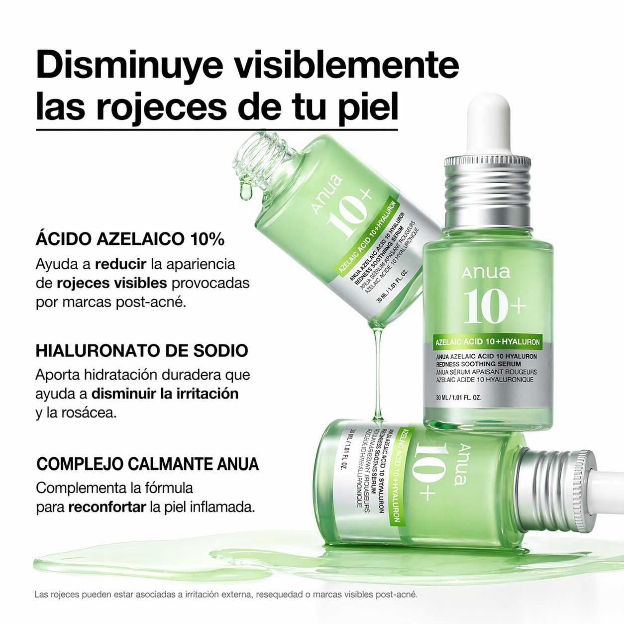 Anua® Ácido Azelaico 10% de 30ml - Disminuye las rojeces en tu piel causadas por irritación y post-acné