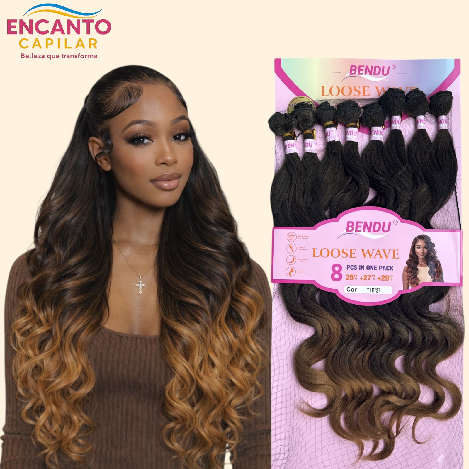 Extensiones onduladas de cabello orgánico x8 moños - Miden 70cms, se pueden planchar y lavar