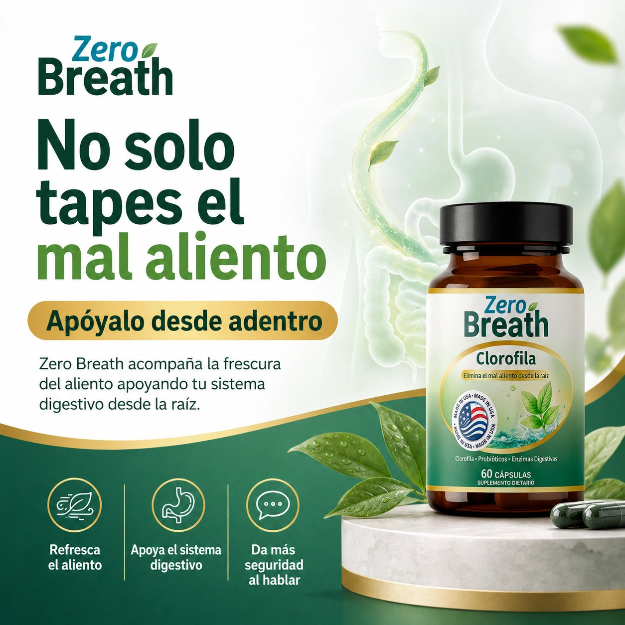 Suplemento Zero Breath (60 caps) - Apoya el mal aliento desde adentro, empezando por tu sistema digestivo