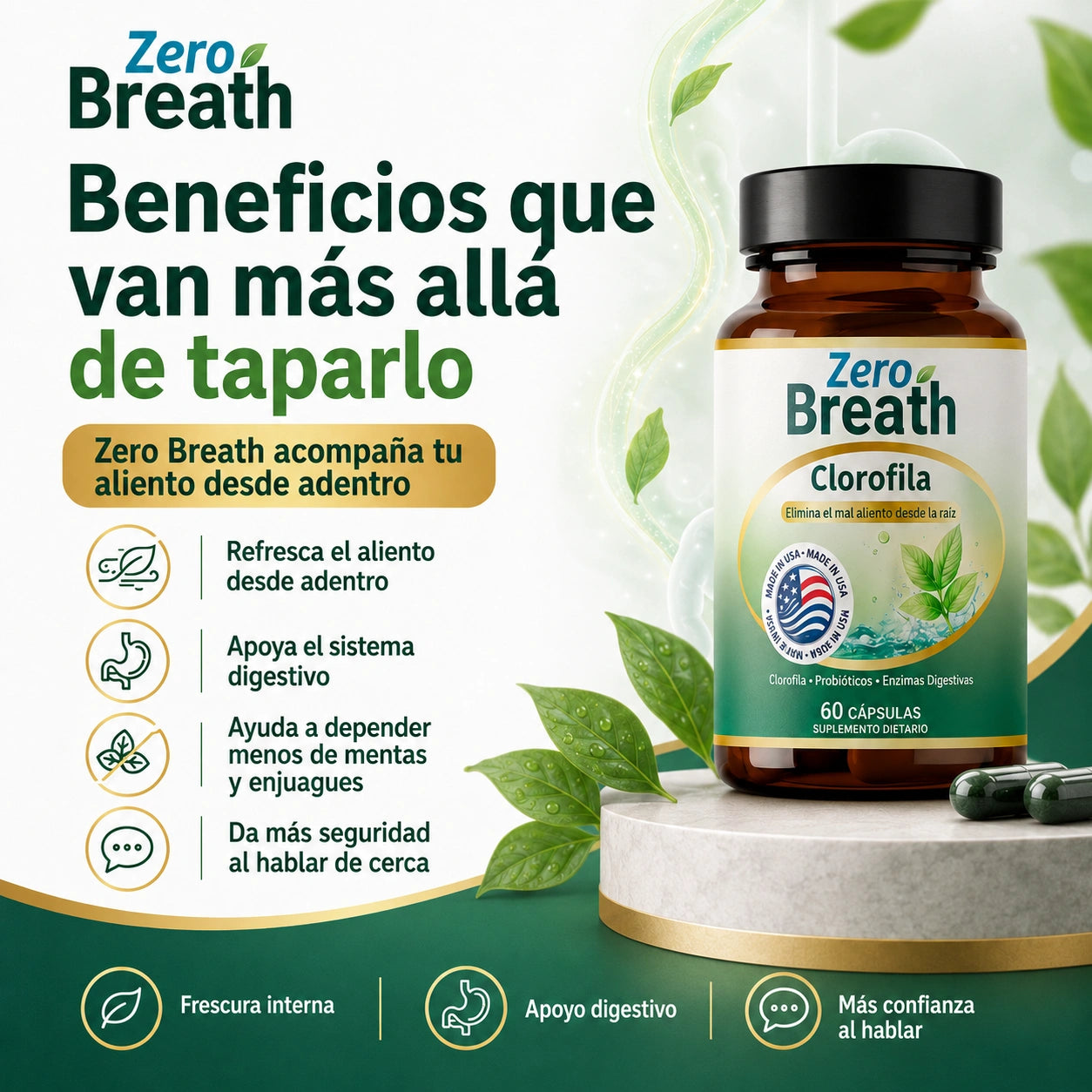 Suplemento Zero Breath (60 caps) - Apoya el mal aliento desde adentro, empezando por tu sistema digestivo