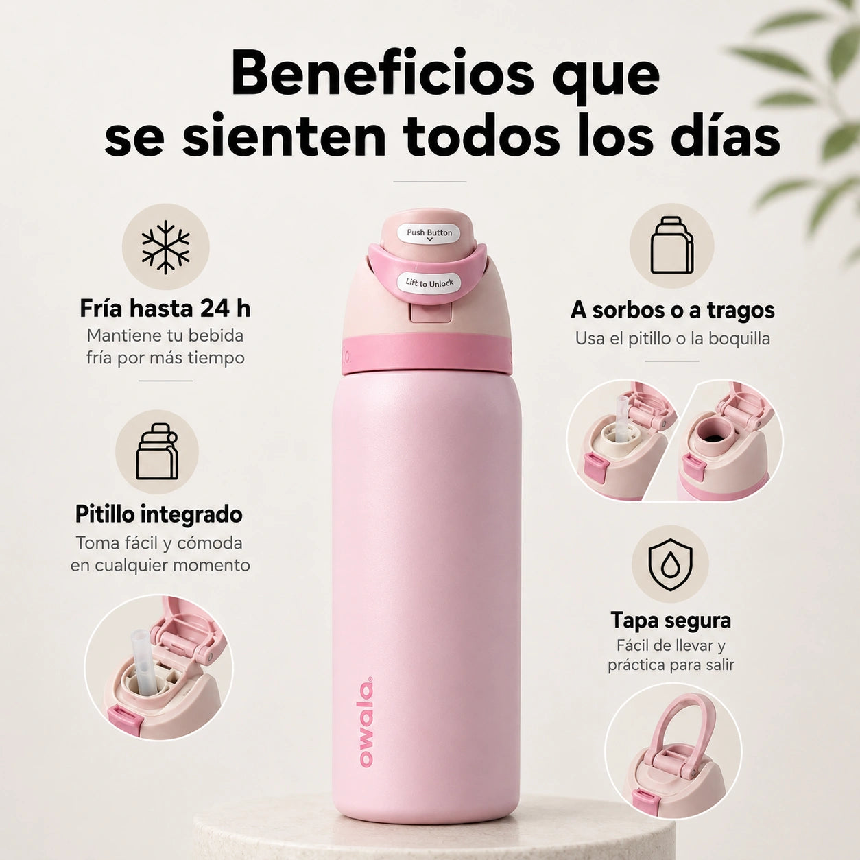 Termo Owala FreeSip 32oz (945ml) - Acero inoxidable con aislamiento térmico, boquilla y pitillo integrado