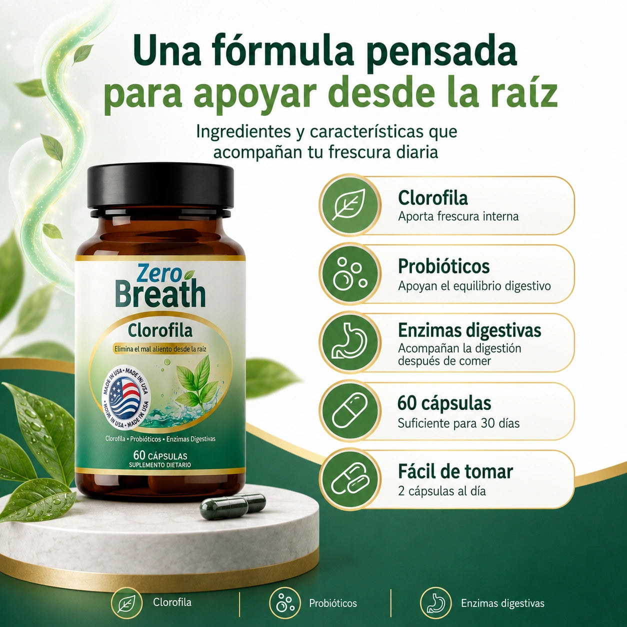 Suplemento Zero Breath (60 caps) - Apoya el mal aliento desde adentro, empezando por tu sistema digestivo