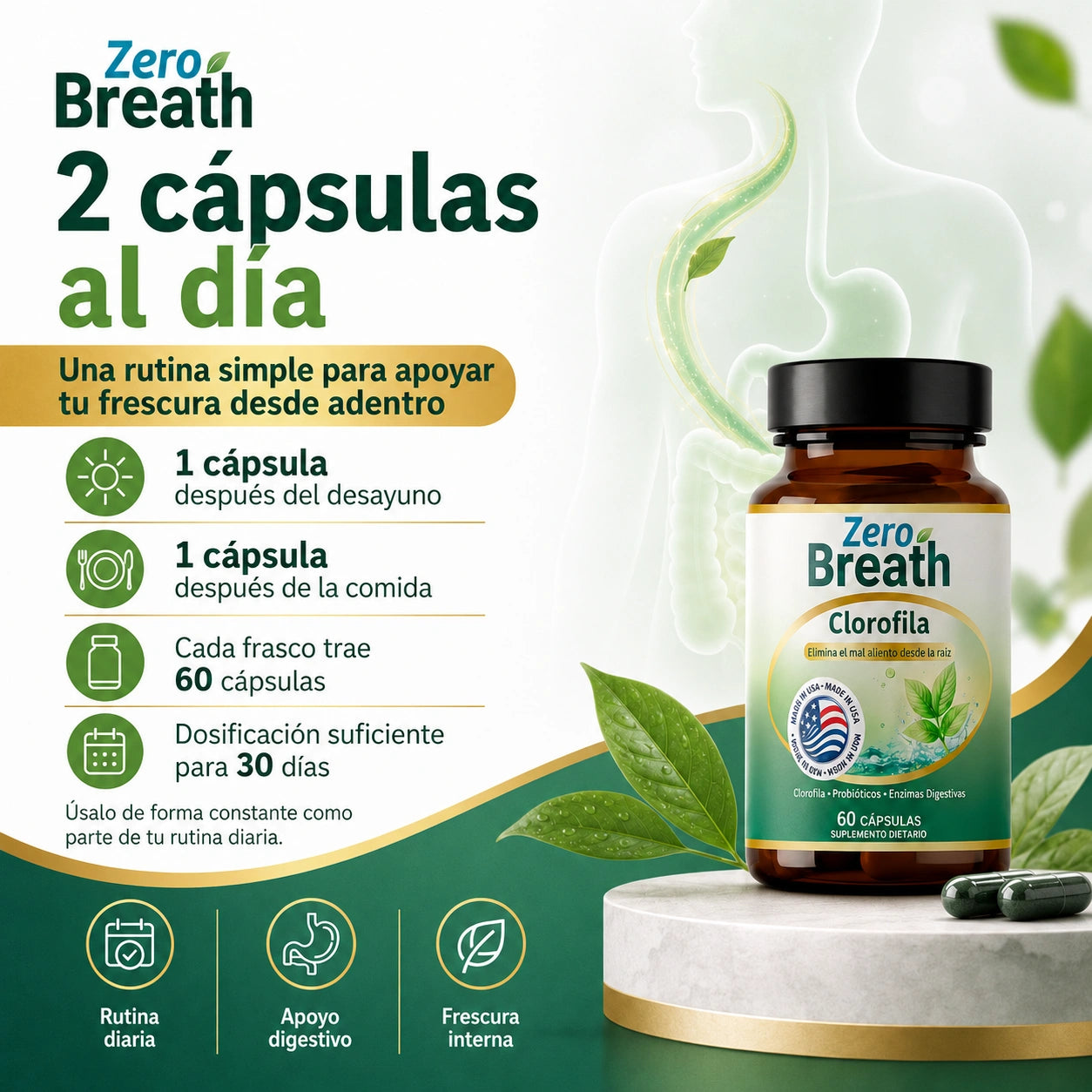 Suplemento Zero Breath (60 caps) - Apoya el mal aliento desde adentro, empezando por tu sistema digestivo