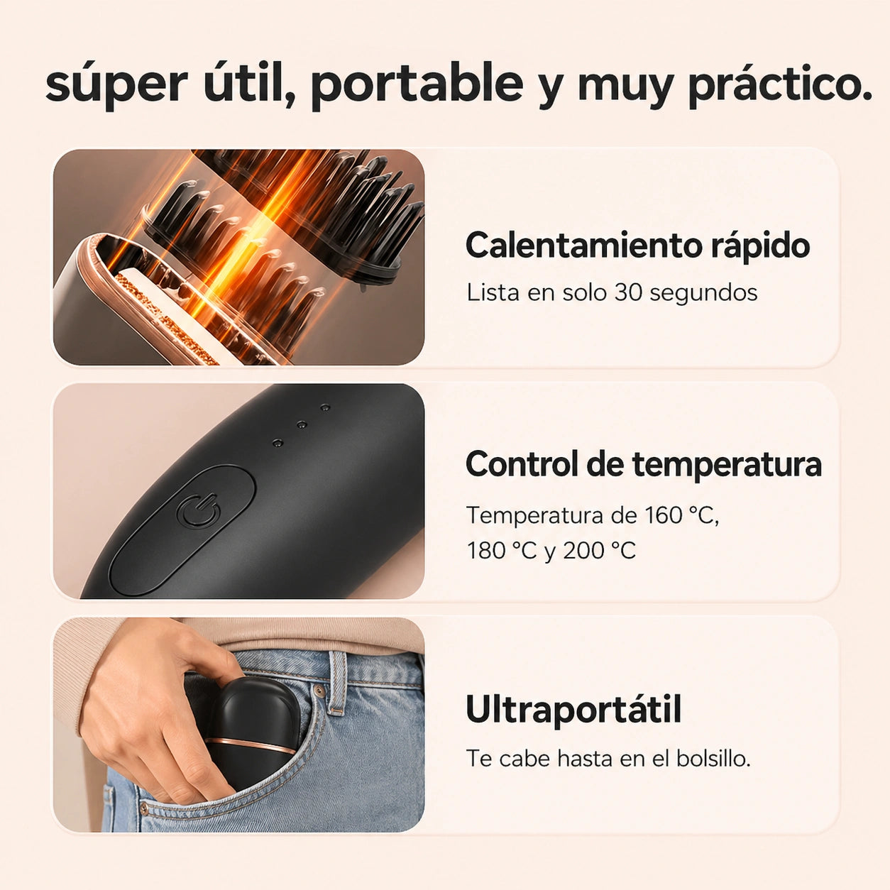 Mini planchita en forma de peine - Mantén tu cabello liso y arreglado siempre (Calienta hasta 200°C)