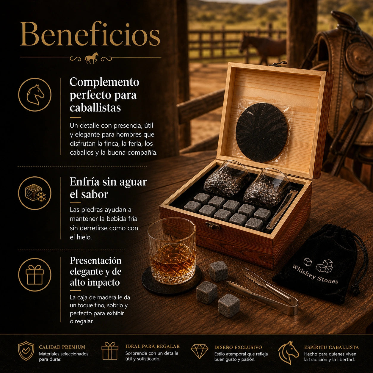 Set de Whisky Premium para disfrutar en casa - Disfruta tu whisky como los caballistas de corazón