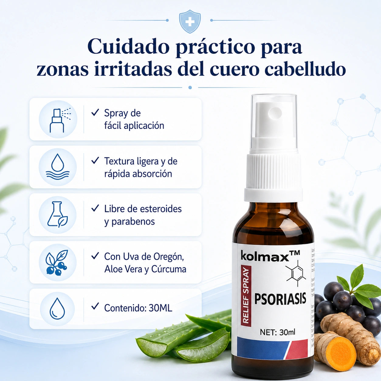 Spray para la psoriasis capilar (30ML) - Desaparece la caspa inflamatoria en el cuero cabelludo desde los 7 días de uso
