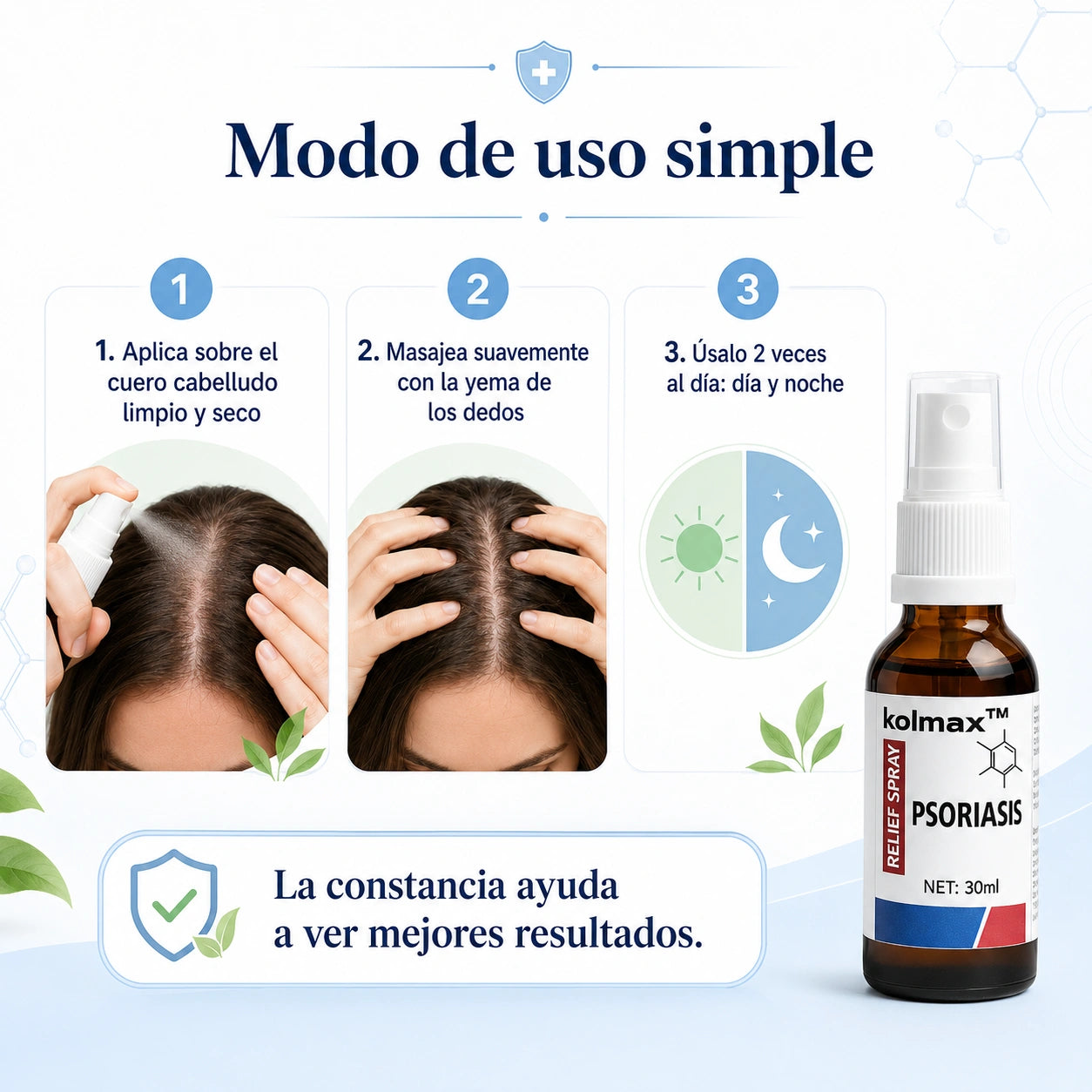 Spray para la psoriasis capilar (30ML) - Desaparece la caspa inflamatoria en el cuero cabelludo desde los 7 días de uso