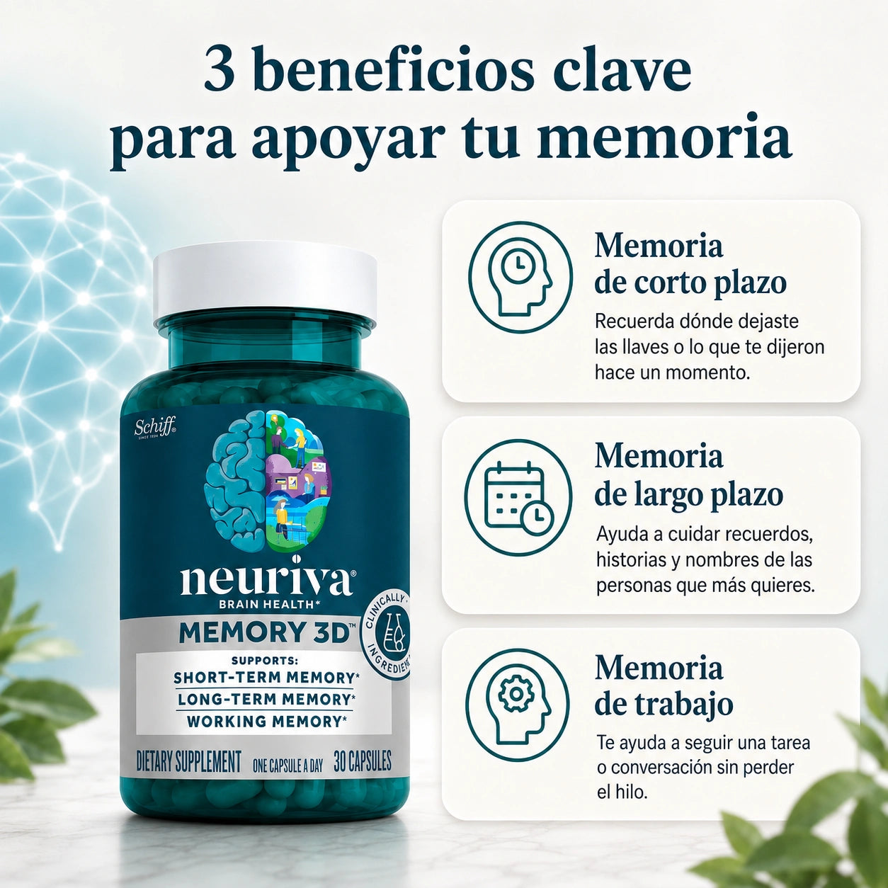 Neuriva suplemento cerebral (50 cápsulas) - Reduce el riesgo de padecer Alzheimer en +60 años