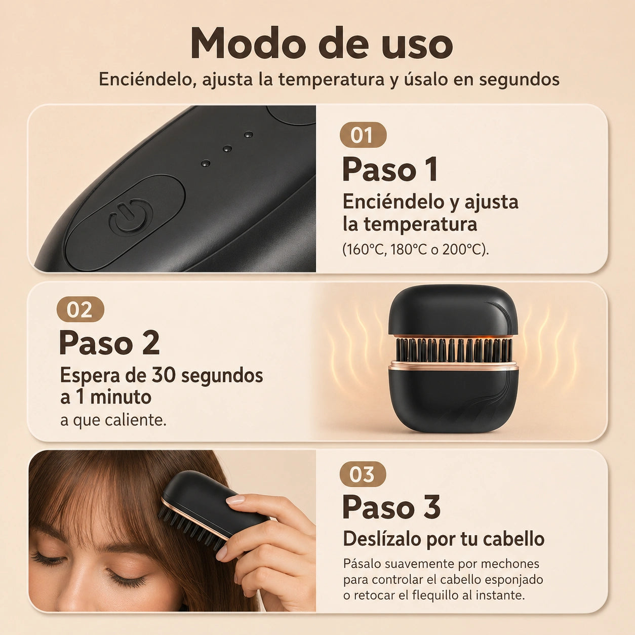 Mini planchita en forma de peine - Mantén tu cabello liso y arreglado siempre (Calienta hasta 200°C)